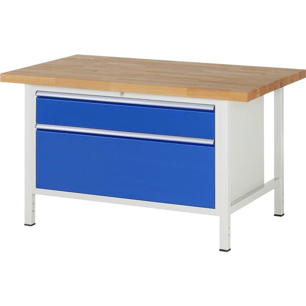 RAU Werkbank Serie 8000, HxBxT 840-1.040 x 1.500 x 900 mm, 2 x 100%-Auszug-Schubladen 1 x 180, 1 x 360 mm, Schubladen-TK 50 kg