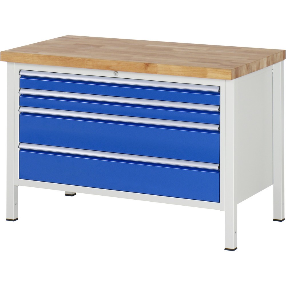 RAU Werkbank Serie 8000, HxBxT 840-1.040 x 1.250 x 700 mm, 4 x 90%-Auszug-Schubladen 2 x 90, 2 x 180 mm, Breite 1.055 mm