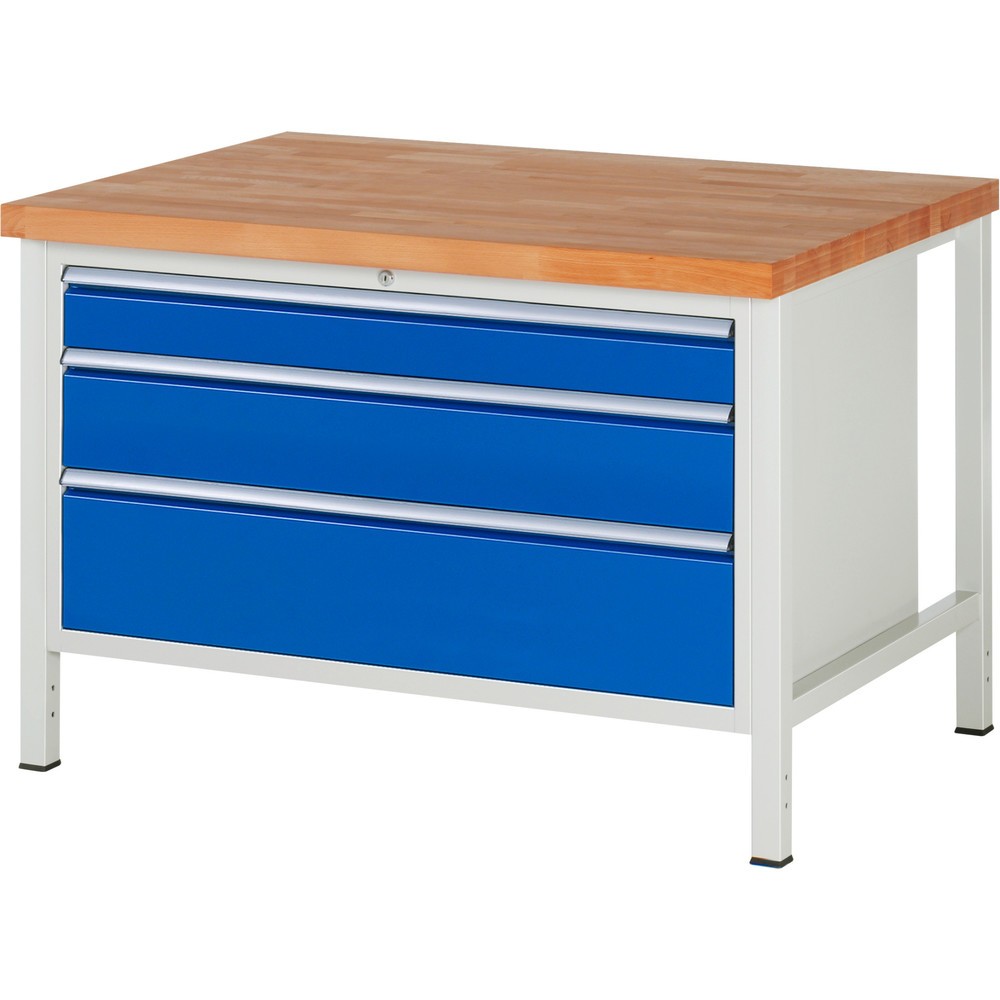 RAU Werkbank Serie 8000, HxBxT 840-1.040 x 1.250 x 900 mm, 3 x 100%-Auszug-Schubladen 1 x 120, 1 x 180, 1 x 240 mm, Schubladen-TK 50 kg