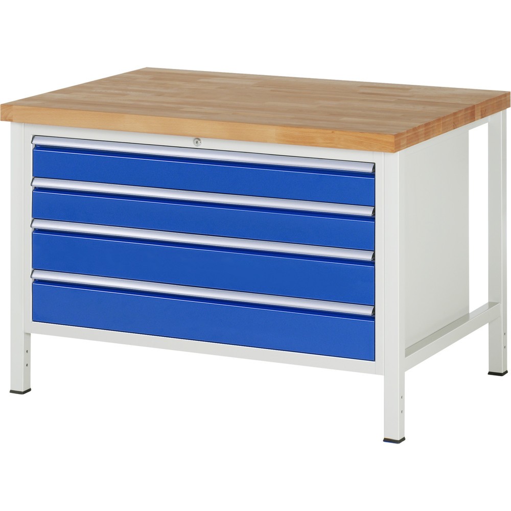 RAU Werkbank Serie 8000, HxBxT 840-1.040 x 1.250 x 900 mm, 4 x 100%-Auszug-Schubladen 2 x 120, 2 x 150 mm, Breite 1.055 mm