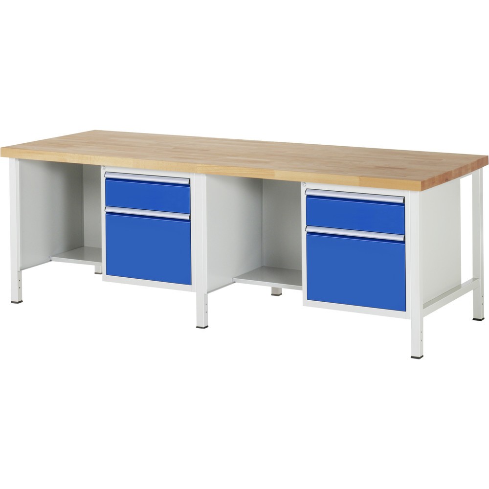 RAU Werkbank Serie 8000, 2 Container, HxBxT 840-1.040 x 2.500 x 900 mm, 4 x 90%-Auszug-Schubladen