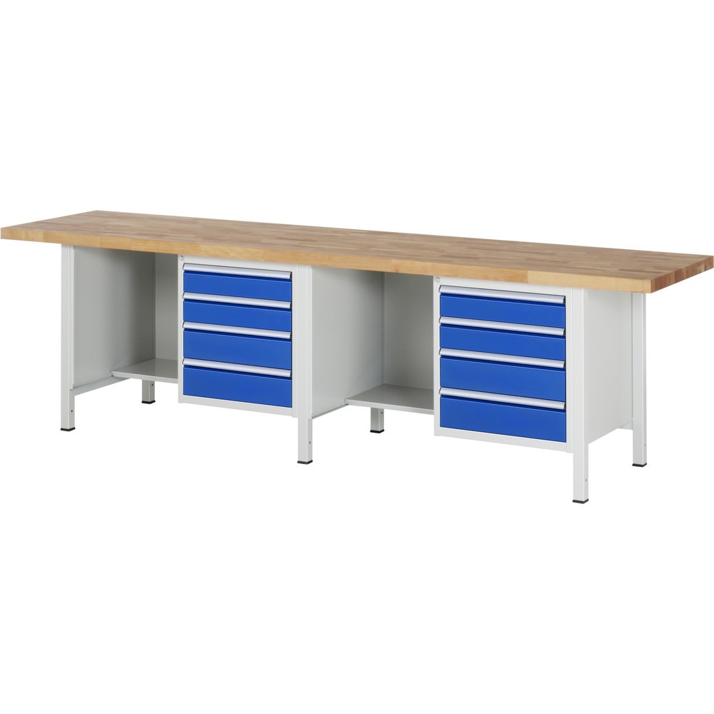 RAU Werkbank Serie 8000, 2 Container, HxBxT 840 x 3.000 x 700 mm, 8 x 90%-Auszug-Schubladen