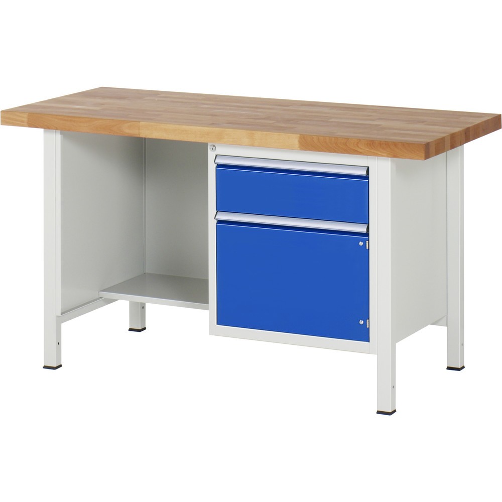 RAU Werkbank Serie 8000, 1 Ablageboden, 1 Flügeltür, HxBxT 840 x 1.500 x 900 mm, 1 x 100%-Auszug-Schublade, ErgoScript