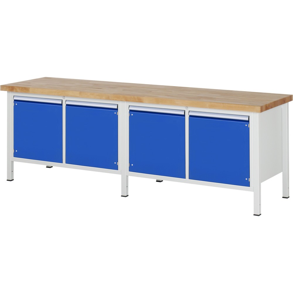 RAU Werkbank Serie 8000, 2 Doppel-Container, 4 Flügeltüren, HxBxT 840 x 2.500 x 700 mm