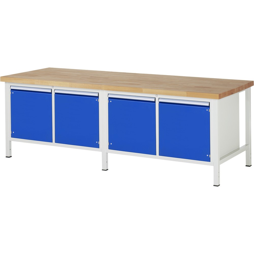 RAU Werkbank Serie 8000, 2 Doppel-Container, 4 Flügeltüren, HxBxT 840 x 2.500 x 900 mm