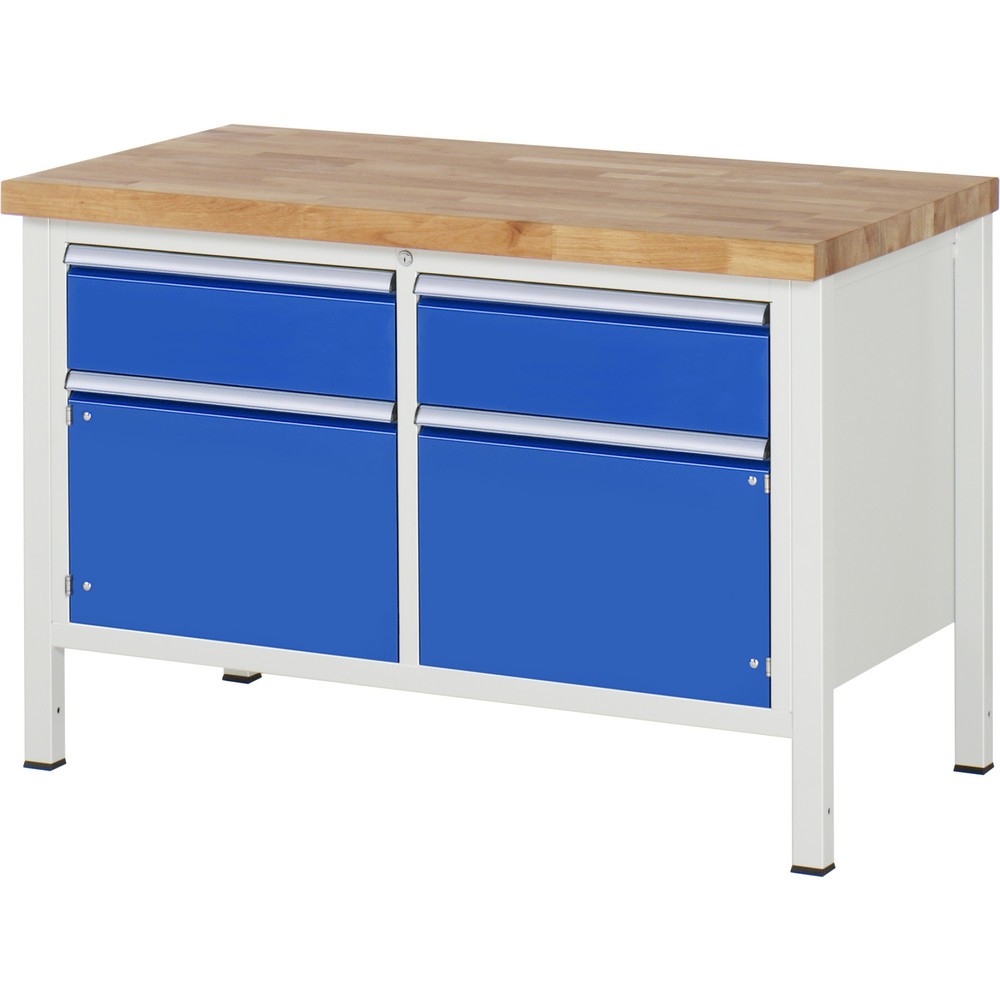 RAU Werkbank Serie 8000, 1 Doppel-Container, 2 Flügeltüren, HxBxT 840 x 1.250 x 700 mm, 2 x 100%-Auszug-Schubladen ErgoScript®