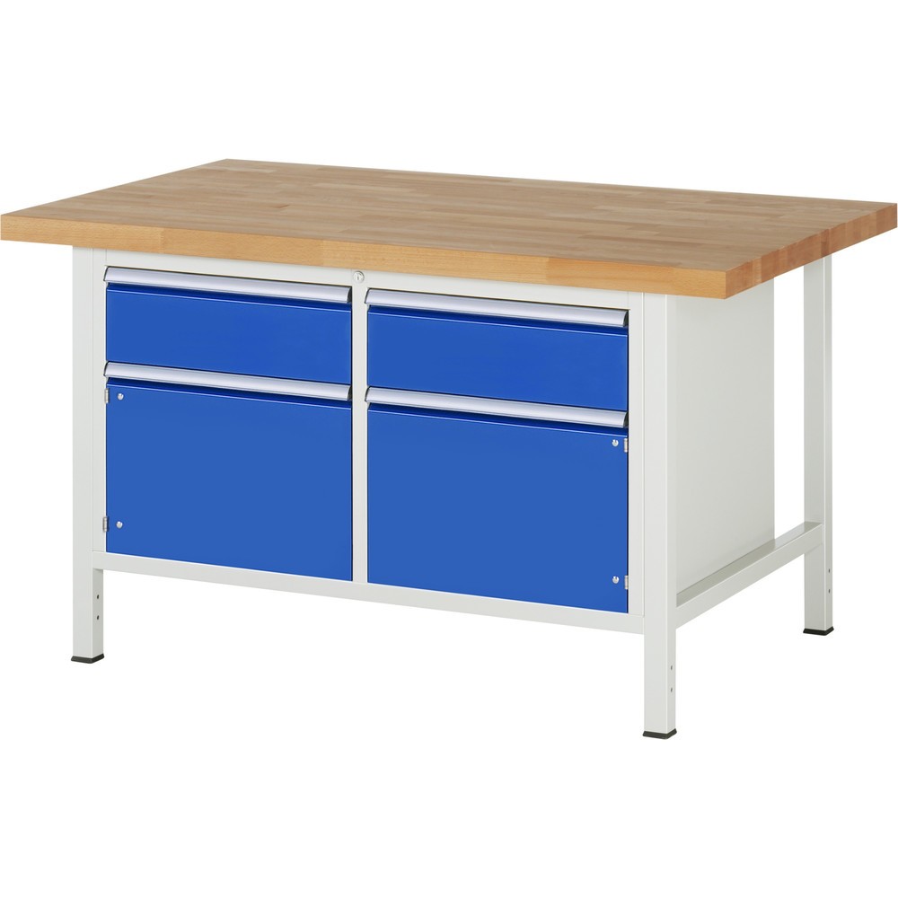 RAU Werkbank Serie 8000, 1 Doppel-Container, 2 Flügeltüren, HxBxT 840 x 1.500 x 900 mm, 2 x 90%-Auszug-Schubladen ErgoScript®