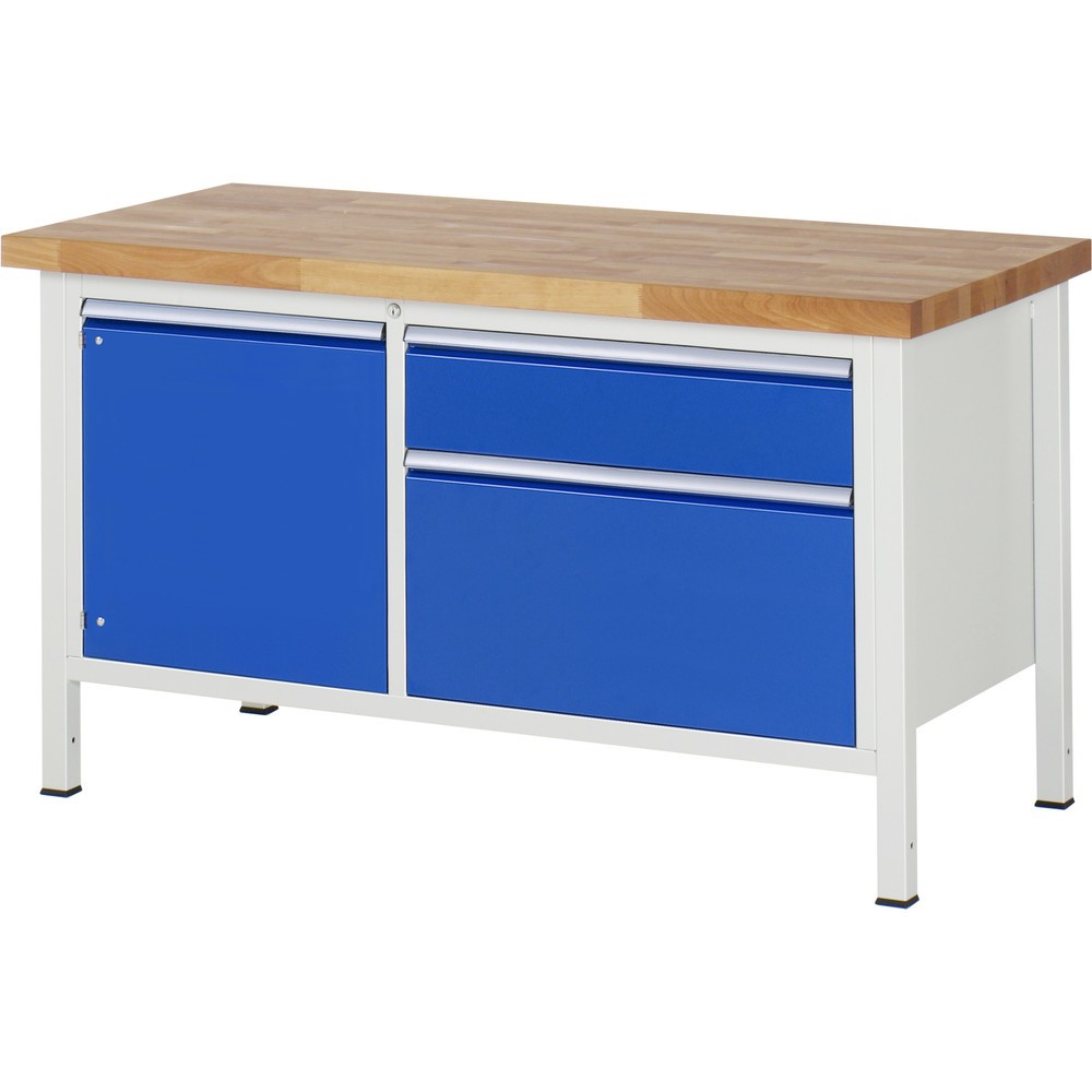 RAU Werkbank Serie 8000, 1 Doppel-Container, 1 Flügeltür, HxBxT 840 x 1.500 x 700 mm, 2 x 90%-Auszug-Schubladen