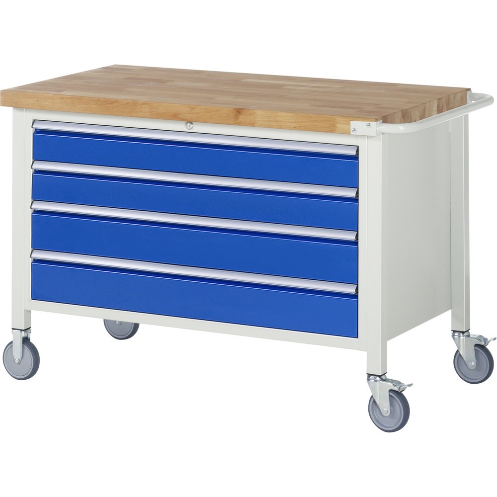 RAU mobile Werkbank Serie 8000, HxBxT 880 x 1.250 x 700 mm, 1 Container, 4 x 90%-Auszug-Schubladen, Breite 1.055 mm