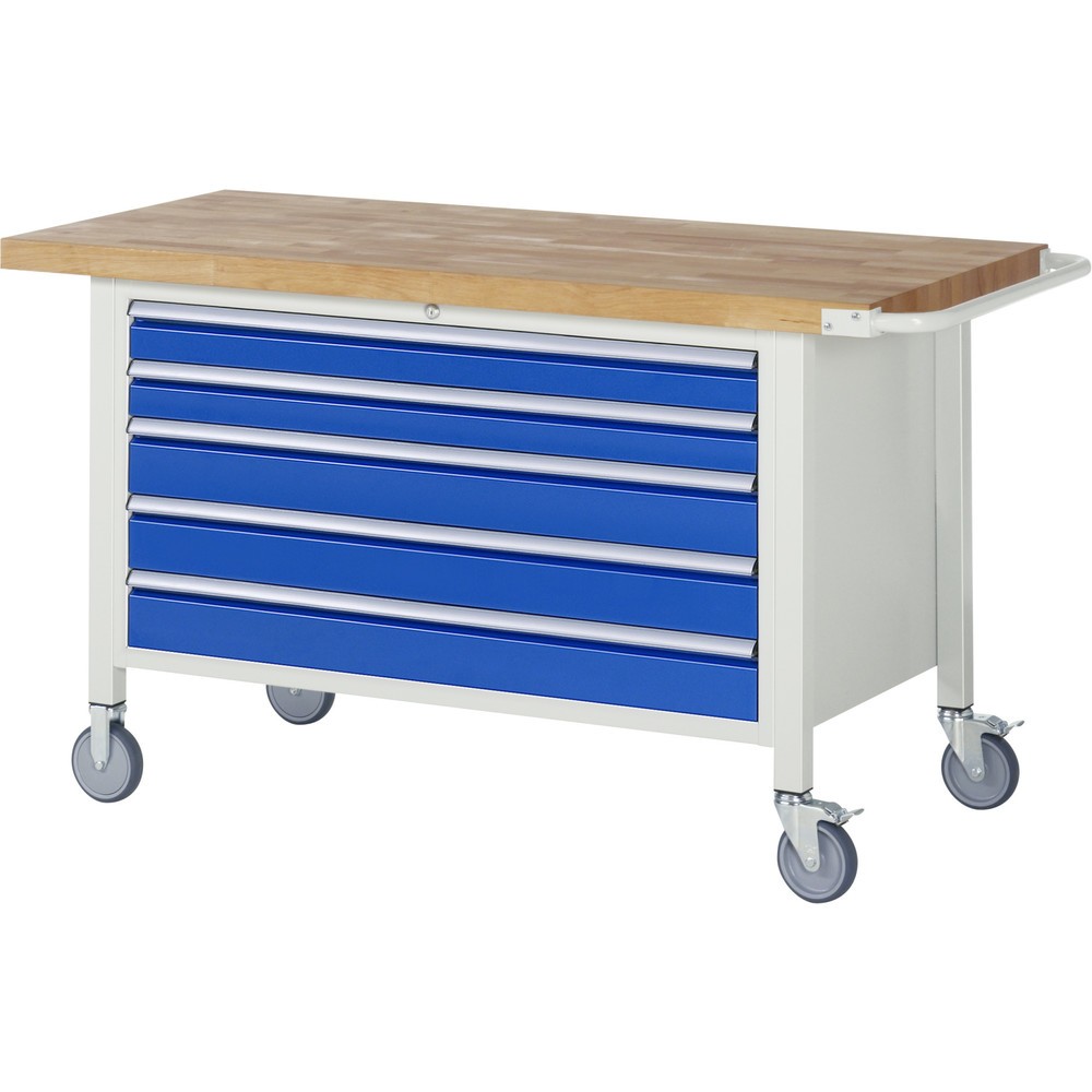 RAU mobile Werkbank Serie 8000, HxBxT 880 x 1.500 x 700 mm, 1 Container, 5 x 100%-Auszug-Schubladen, Breite 1.055 mm