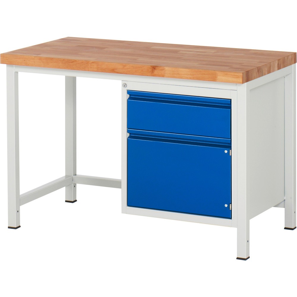 RAU Werkbank Serie 8000, 1 Flügeltür, HxBxT 840-1.040 x 1.250 x 700 mm, 1 x 90%-Auszug-Schublade, Griffleiste