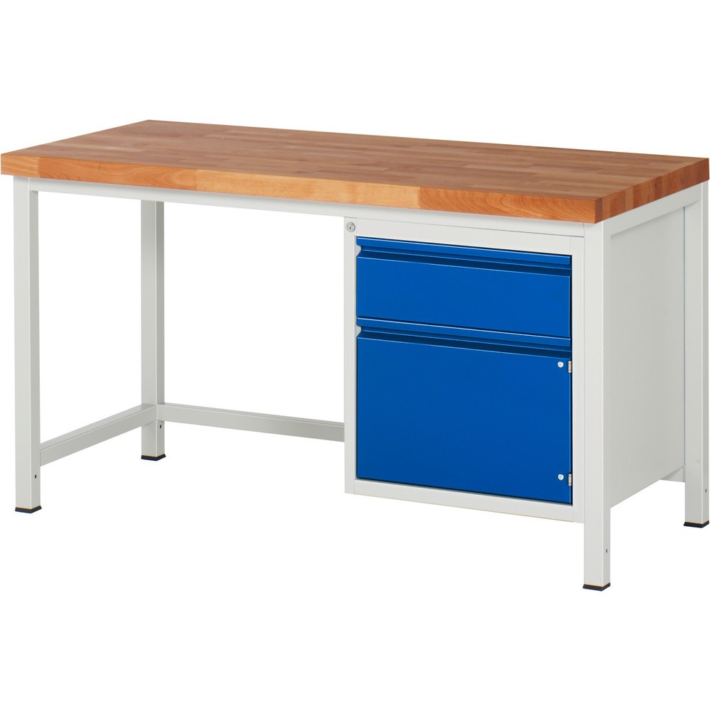 RAU Werkbank Serie 8000, 1 Flügeltür, HxBxT 840-1.040 x 1.500 x 700 mm, 1 x 90%-Auszug-Schublade, Griffleiste