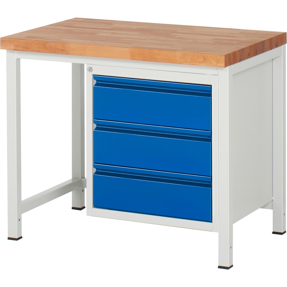RAU Werkbank Serie 8000, HxBxT 840 x 1.000 x 700 mm, 3 x 90%-Auszug-Schubladen 3 x 180 mm, Schubladen-TK 100 kg