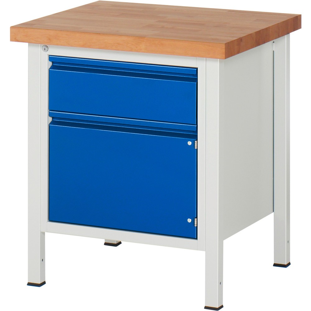 RAU Werkbank Serie 8000, 1 Flügeltür, HxBxT 840 x 750 x 700 mm, 1 x 90%-Auszug-Schublade, Griffleiste