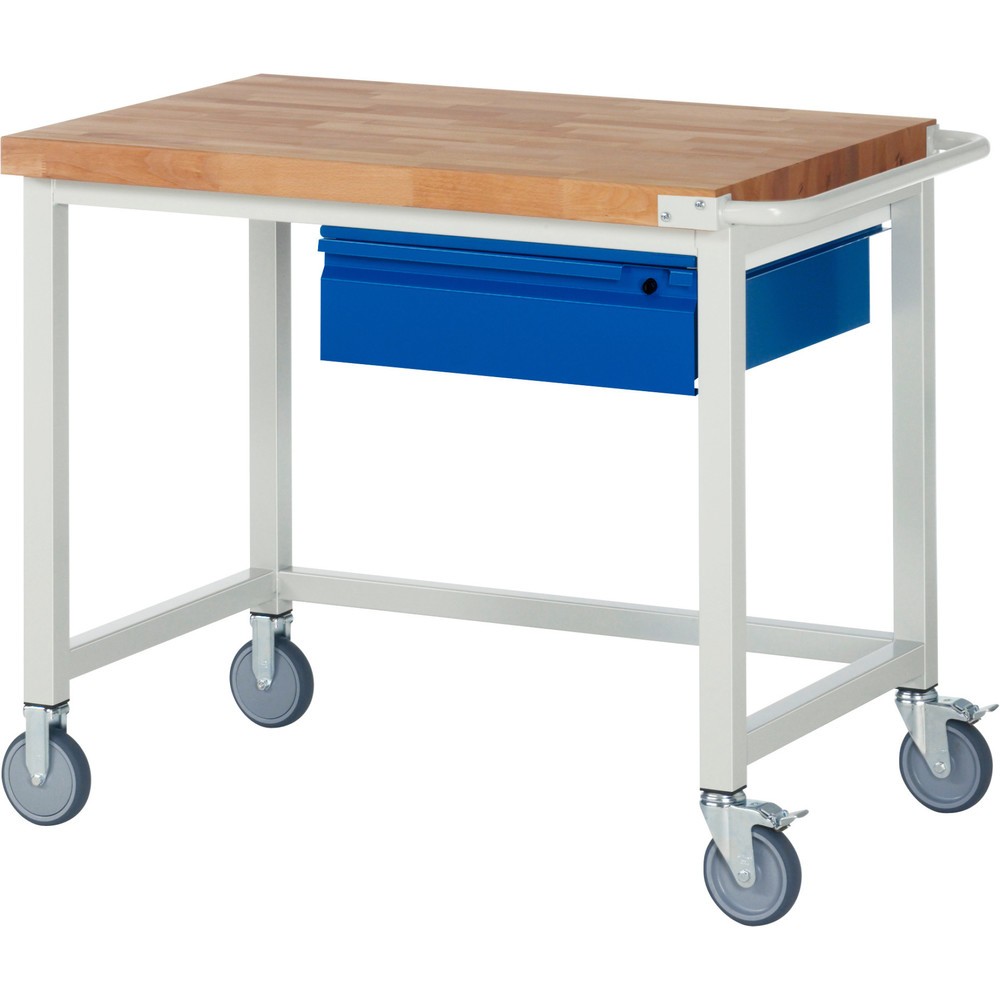 RAU mobile Werkbank Serie 8000, Buche-Massiv-Arbeitsplatte, Stärke 40 mm, HxBxT 880 x 1.000 x 700 mm, 1 Schublade