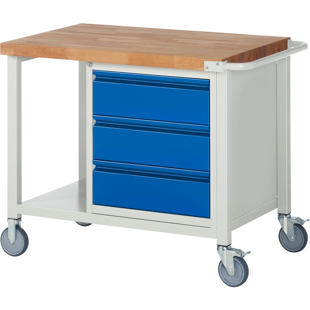 RAU mobile Werkbank Serie 8000, HxBxT 880 x 1.000 x 700 mm, 1 Container, 1 Ablageboden, 3 Schubladen