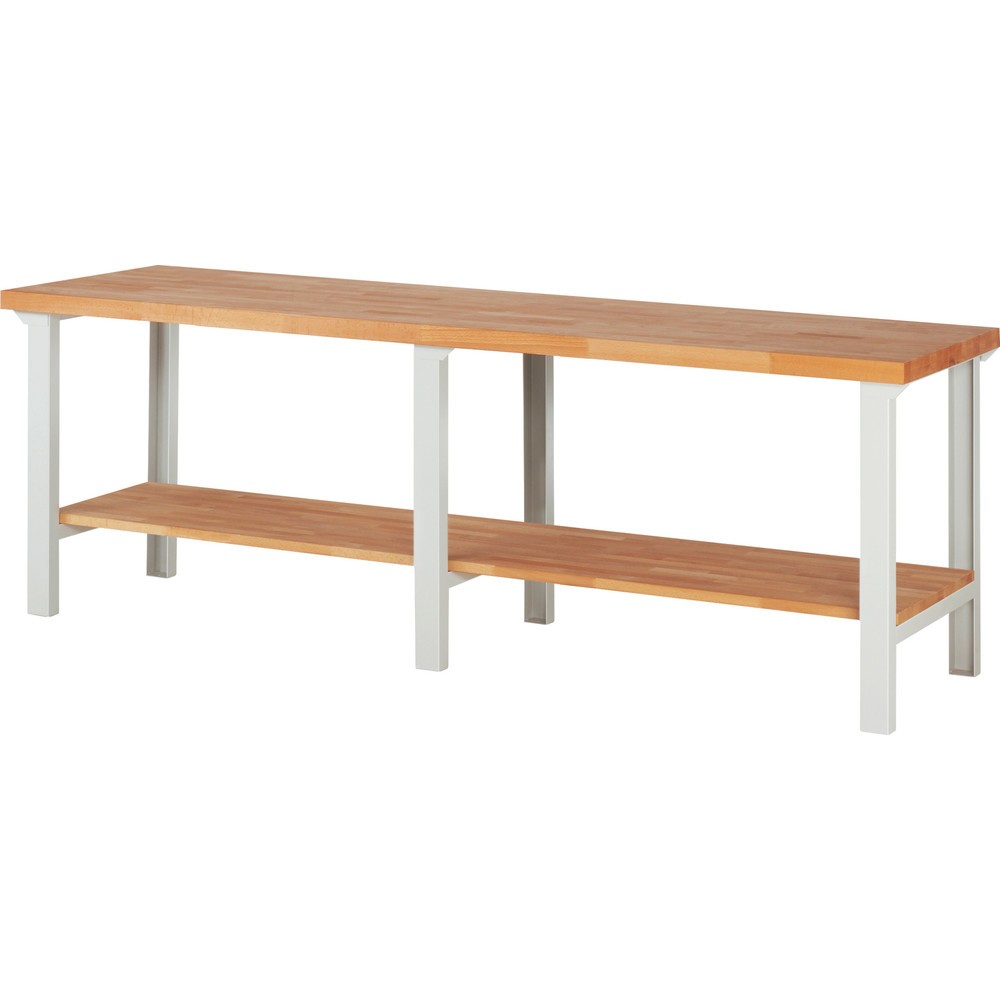 RAU Werkbank Serie 7000, 1 Buche-Massiv-Ablageboden, HxBxT 840 x 2.500 x 700 mm
