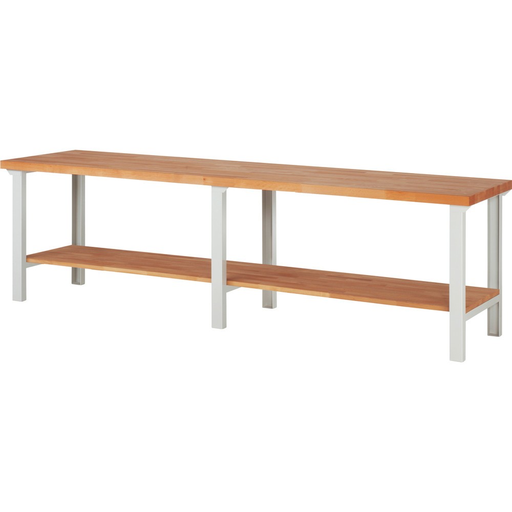 RAU Werkbank Serie 7000, 1 Buche-Massiv-Ablageboden, HxBxT 840 x 3.000 x 700 mm