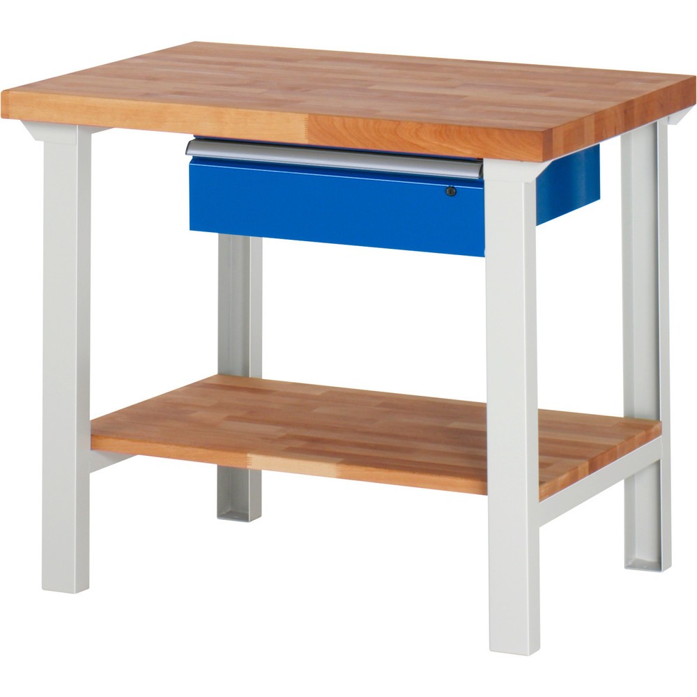 RAU Werkbank Serie 7000, 1 Buche-Massiv-Ablageboden, HxBxT 840 x 1.000 x 700 mm, 1 Schublade 1 x 150 mm