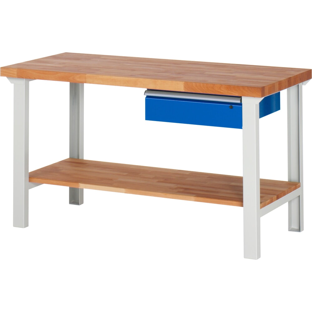 RAU Werkbank Serie 7000, 1 Buche-Massiv-Ablageboden, HxBxT 840 x 1.500 x 700 mm, 1 Schublade 1 x 150 mm