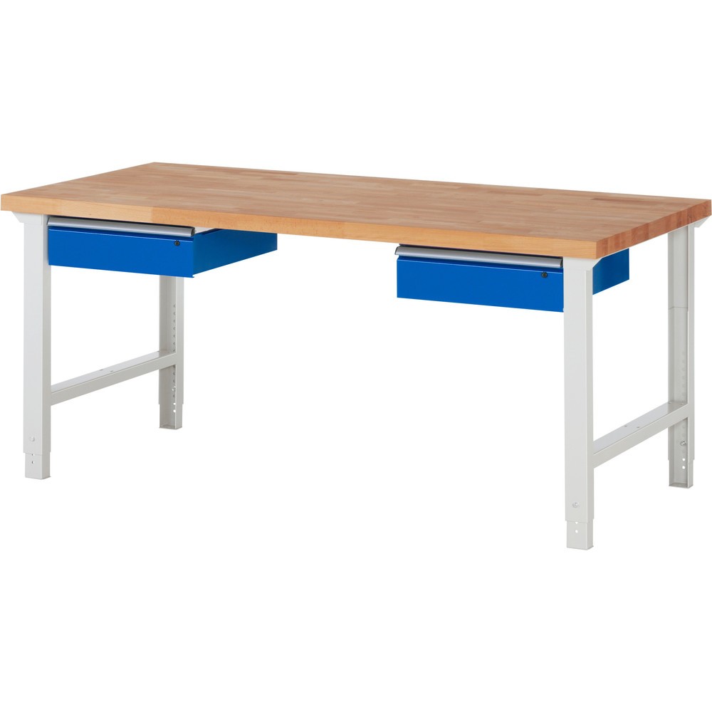 RAU Werkbank Serie 7000, HxBxT 790-1.140 x 2.000 x 900 mm, 2 Schubladen, ErgoScript
