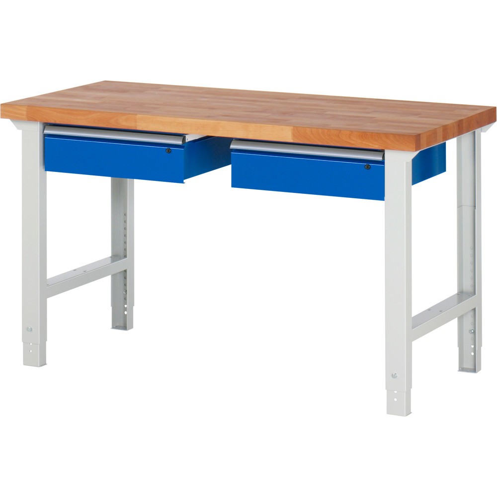RAU Werkbank Serie 7000, HxBxT 790-1.140 x 1.500 x 700 mm, 2 Schubladen, ErgoScript