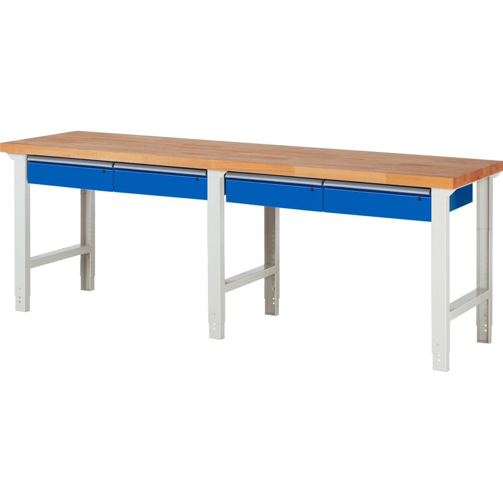 RAU Werkbank Serie 7000, HxBxT 790-1.140 x 2.500 x 700 mm, 4 Schubladen 4 x 150 mm