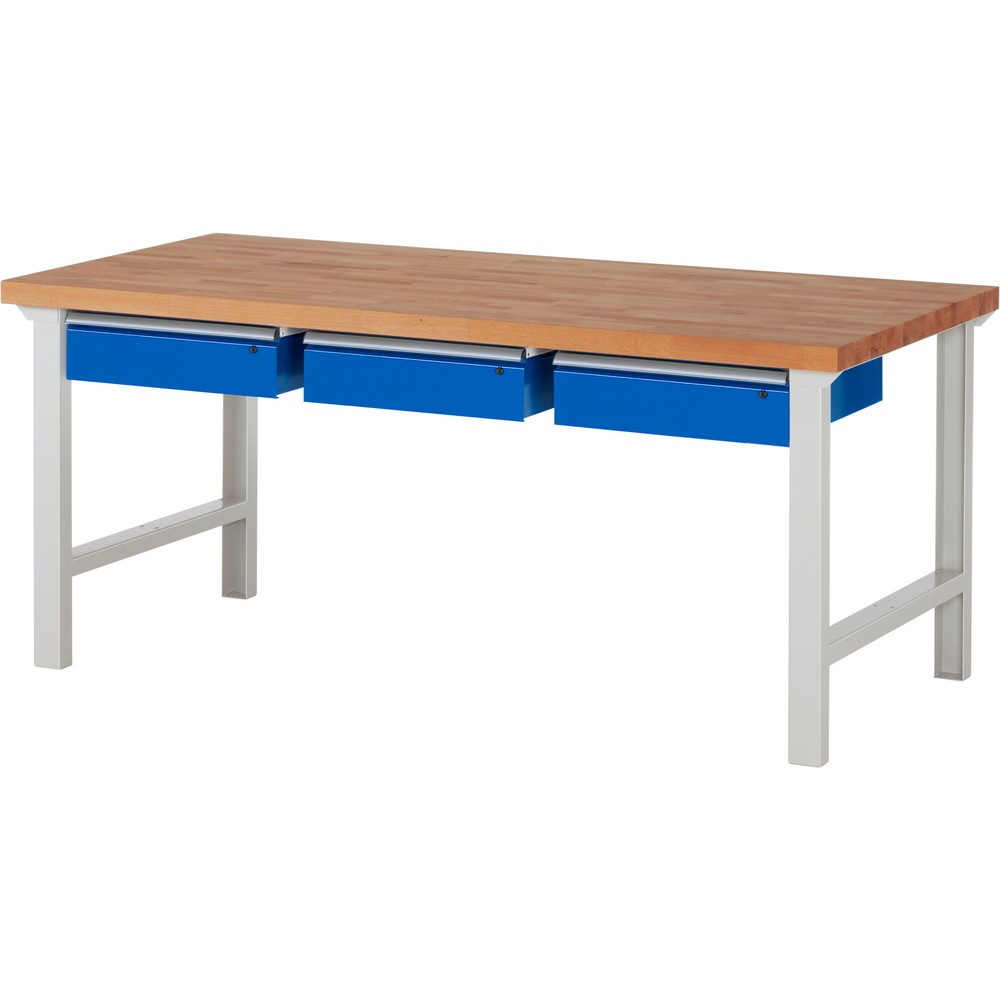 RAU Werkbank Serie 7000, HxBxT 840 x 2.000 x 900 mm, 3 Schubladen 3 x 150 mm, Schubladen-TK 50 kg