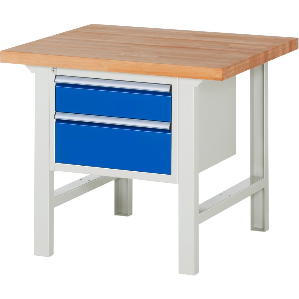 RAU Werkbank Serie 7000, 1 Container, HxBxT 840 x 1.000 x 900 mm, 2 x 90%-Auszug-Schubladen 1 x 150, 1 x 210 mm
