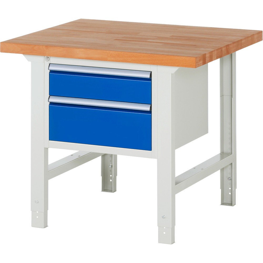RAU Werkbank Serie 7000, HxBxT 790-1.140 x 1.000 x 900 mm, 2 Schubladen 1 x 150 mm, 1 x 210 mm