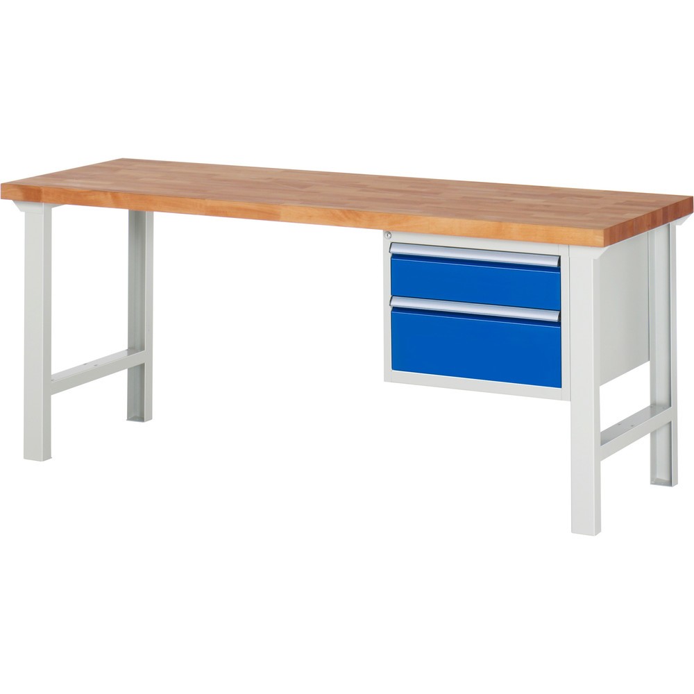 RAU Werkbank Serie 7000, 1 Container, HxBxT 840 x 2.000 x 700 mm, 2 x 90%-Auszug-Schubladen 1 x 150, 1 x 210 mm