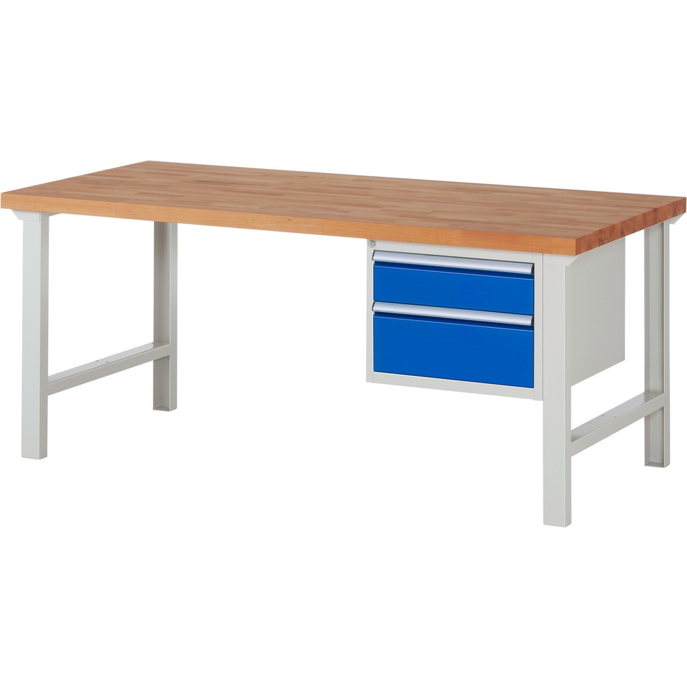 RAU Werkbank Serie 7000, 1 Container, HxBxT 840 x 2.000 x 900 mm, 2 x 100%-Auszug-Schubladen 1 x 150, 1 x 210 mm