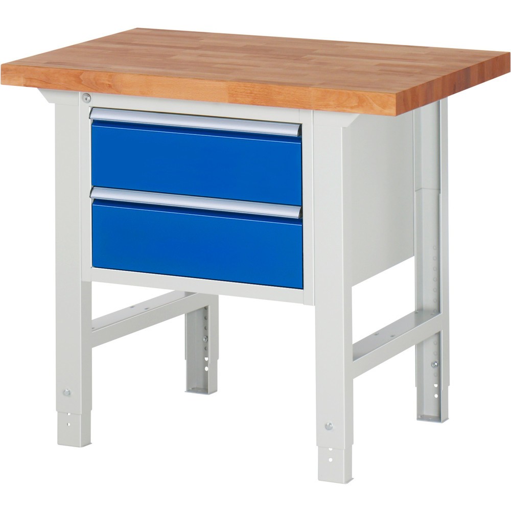 RAU Werkbank Serie 7000, 1 Container, HxBxT 790-1.140 x 1.000 x 700 mm, 2 x 90%-Auszug-Schubladen 2 x 180 mm