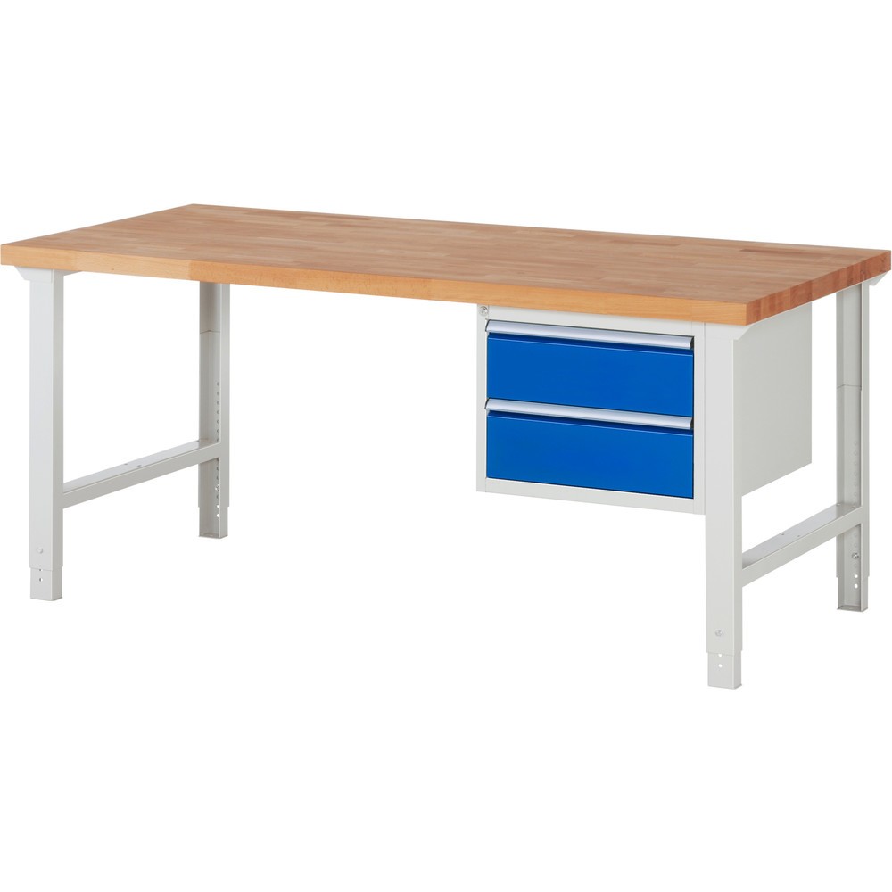 RAU Werkbank Serie 7000, 1 Container, HxBxT 790-1.140 x 2.000 x 900 mm, 2 x 100%-Auszug-Schubladen 2 x 180 mm