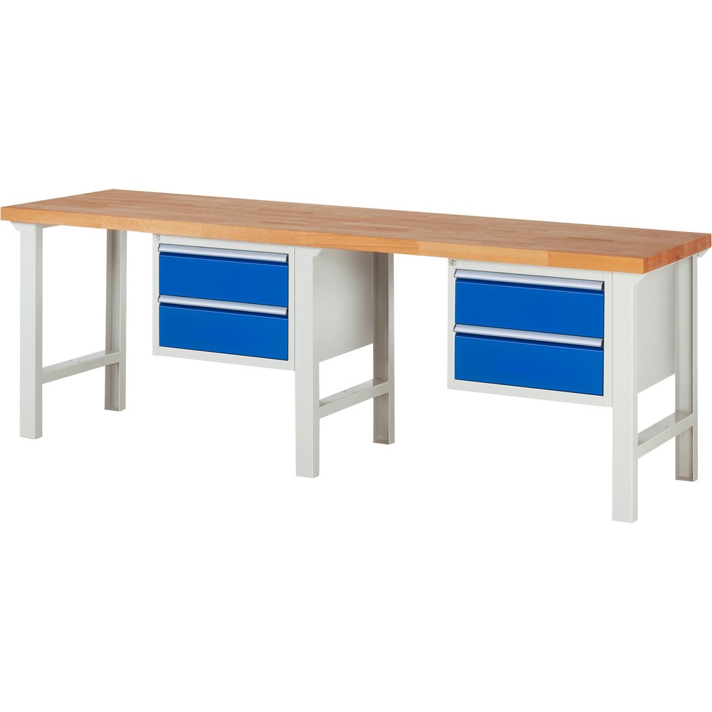 RAU Werkbank Serie 7000, 2 Container, HxBxT 840 x 2.500 x 700 mm, 4 x 100%-Auszug-Schubladen 4 x 180 mm