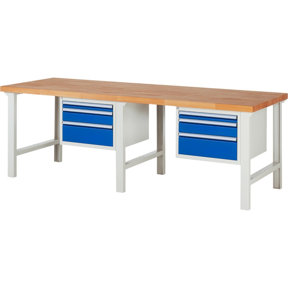 RAU Werkbank Serie 7000, 2 Container, HxBxT 840 x 2.500 x 900 mm, 6 x 90%-Auszug-Schubladen 2 x 60 mm, 2 x 120 mm, 2 x 180 mm