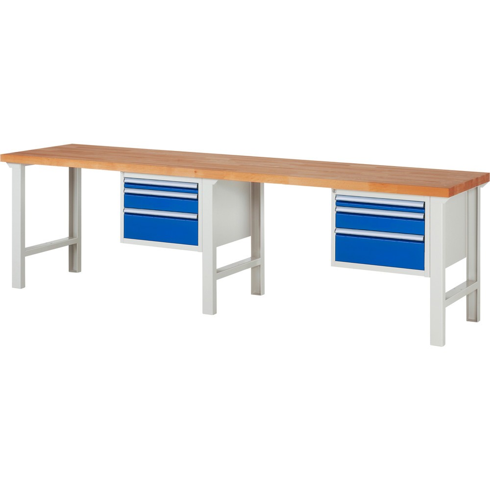 RAU Werkbank Serie 7000, TK 750 kg, 2 Container, HxBxT 840 x 3.000 x 700 mm, 6 x 90%-Auszug-Schubladen 2 x 60 mm, 2 x 120 mm, 2 x 180 mm