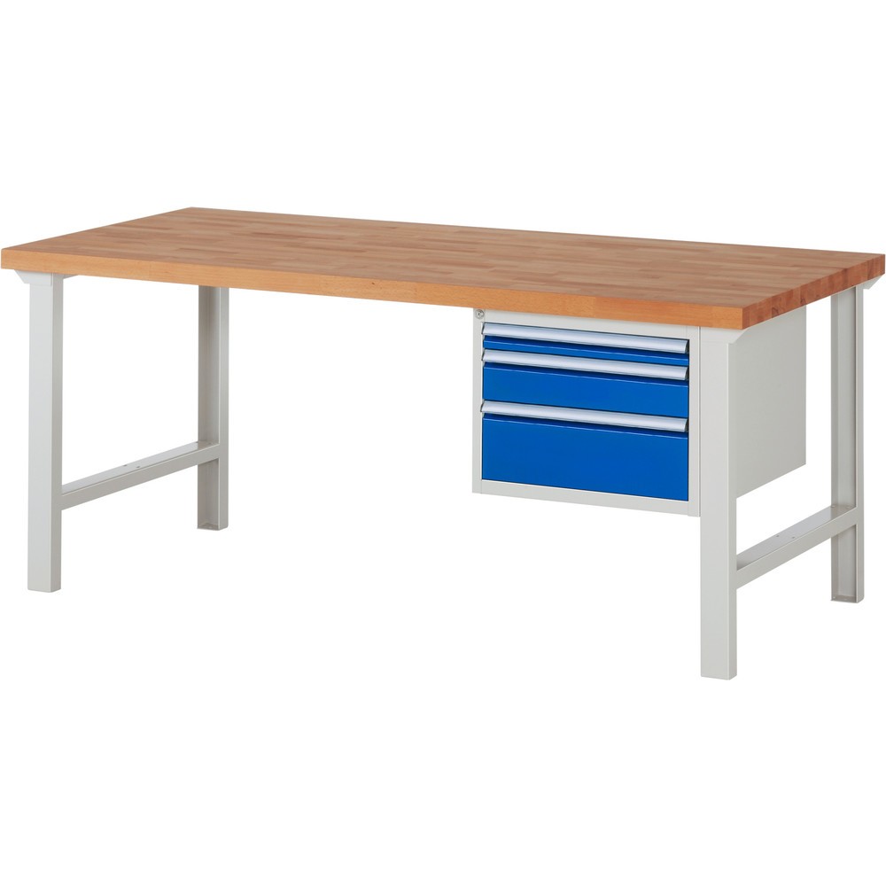 RAU Werkbank Serie 7000, 1 Container, HxBxT 840 x 2.000 x 900 mm, 3 x 100%-Auszug-Schubladen 1 x 60, 1 x 120, 1 x 180 mm, Schubladen-TK 100 kg