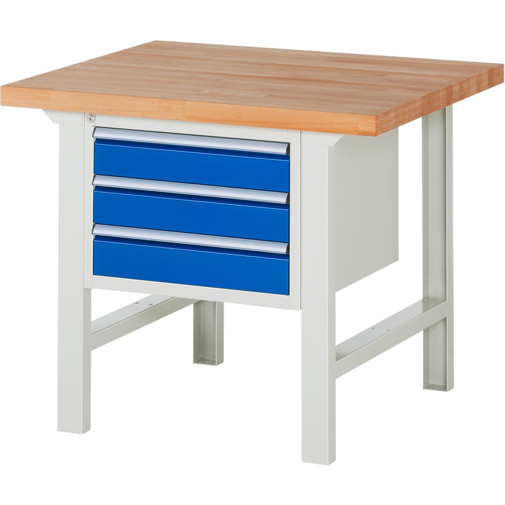 RAU Werkbank Serie 7000, 1 Container, HxBxT 840 x 1.000 x 900 mm, 3 x 90%-Auszug-Schubladen 3 x 120 mm, Schubladen-TK 100 kg