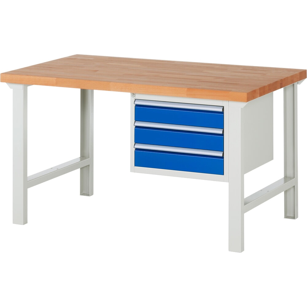 RAU Werkbank Serie 7000, 1 Container, HxBxT 840 x 1.500 x 900 mm, 3 x 90%-Auszug-Schubladen 3 x 120 mm, Schubladen-TK 100 kg
