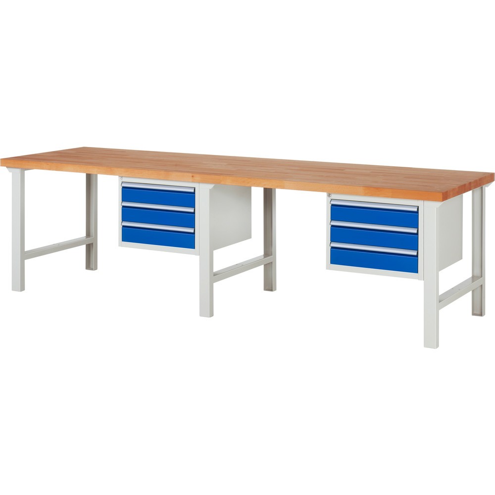 RAU Werkbank Serie 7000, 2 Container, HxBxT 840 x 3.000 x 900 mm, 6 x 100%-Auszug-Schubladen 6 x 120 mm
