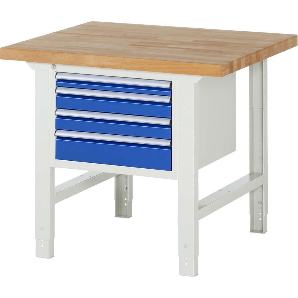 RAU Werkbank Serie 7000, HxBxT 790-1.140 x 1.000 x 900 mm, 4 Schubladen 1 x 60 mm, 2 x 90 mm, 1 x 120 mm