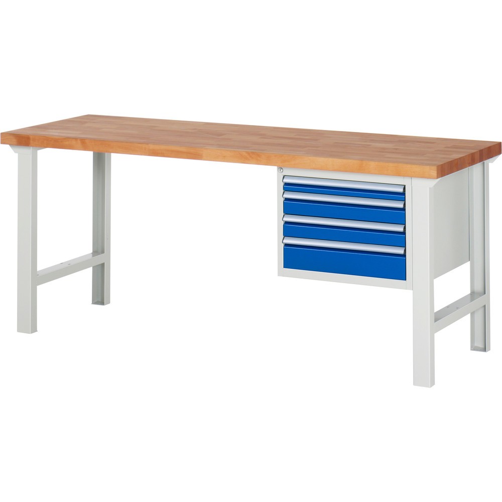 RAU Werkbank Serie 7000, 1 Container, HxBxT 840 x 2.000 x 700 mm, 4 x 100%-Auszug-Schubladen 1 x 60, 2 x 90, 1 x 120 mm, Schubladen-TK 100 kg