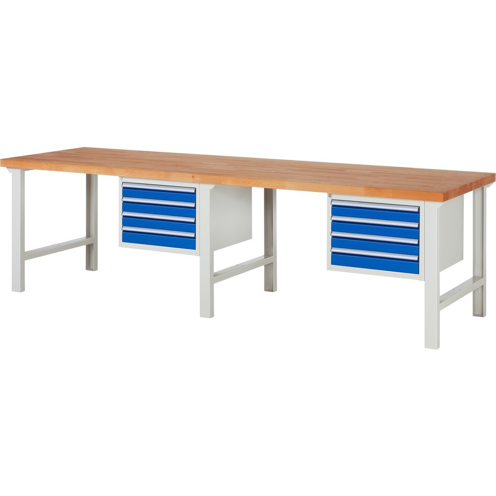 RAU Werkbank Serie 7000, 2 Container, HxBxT 840 x 3.000 x 900 mm, 8 x 100%-Auszug-Schubladen 8 x 90 mm