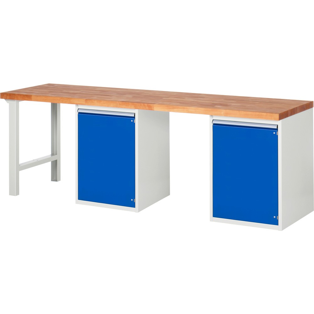 RAU Werkbank Serie 7000, 2 Container, HxBxT 890 x 3.000 x 700 mm, 2 Fachböden, 2 Flügeltüren