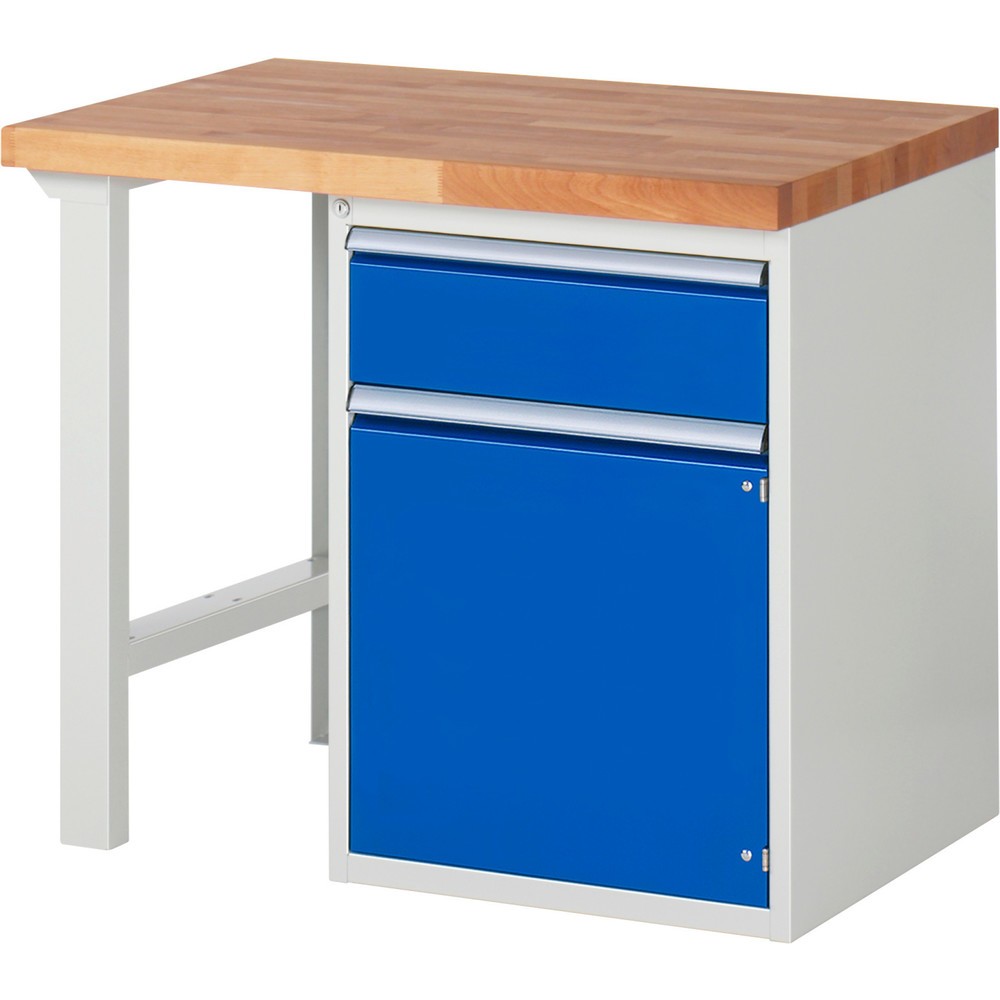 RAU Werkbank Serie 7000, 1 Container, HxBxT 890 x 1.000 x 700 mm, 1 x 100%-Auszug-Schublade, 1 Flügeltür, 1 Fachboden