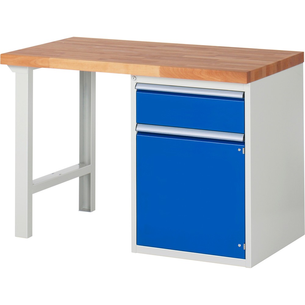 RAU Werkbank Serie 7000, 1 Container, HxBxT 890 x 1.250 x 700 mm, 1 x 90%-Auszug-Schublade, 1 Flügeltür, 1 Fachboden