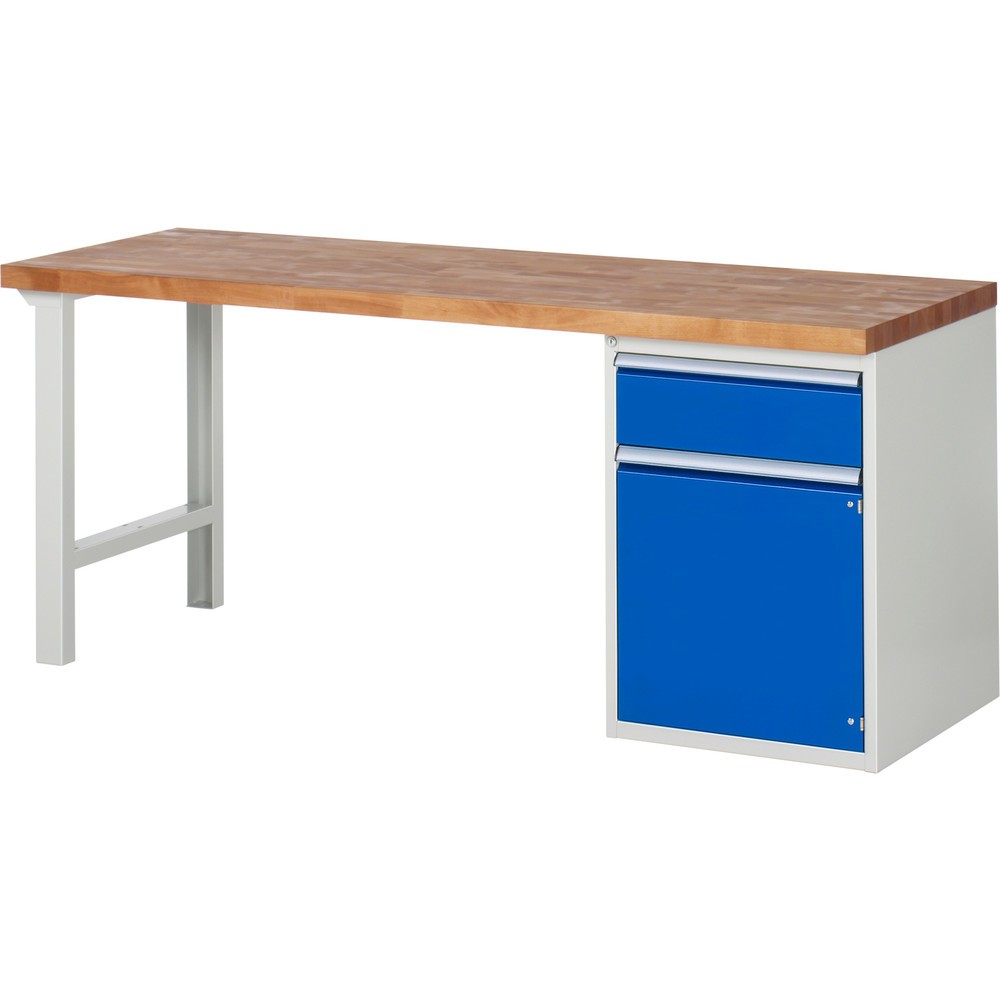 RAU Werkbank Serie 7000, 1 Container, HxBxT 840 x 2.000 x 700 mm, 1 x 100%-Auszug-Schublade, 1 Flügeltür, 1 Fachboden