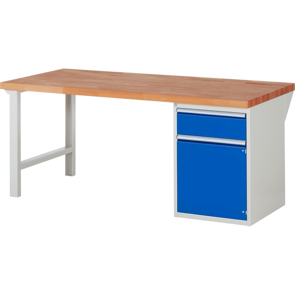 RAU Werkbank Serie 7000, 1 Container, HxBxT 840 x 2.000 x 900 mm, 1 x 100%-Auszug-Schublade, 1 Flügeltür, 1 Fachboden