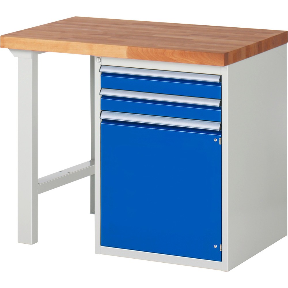 RAU Werkbank Serie 7000, 1 Container, HxBxT 840 x 1.000 x 700 mm, 2 x 100%-Auszug-Schubladen, 1 Flügeltür, 1 Fachboden
